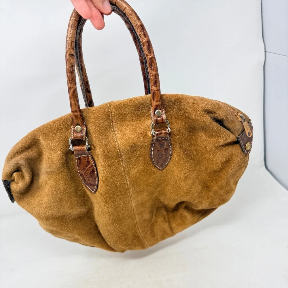 Etienne Aigner Satchel Bag Tan Suede Small Vintage Boho Handbag